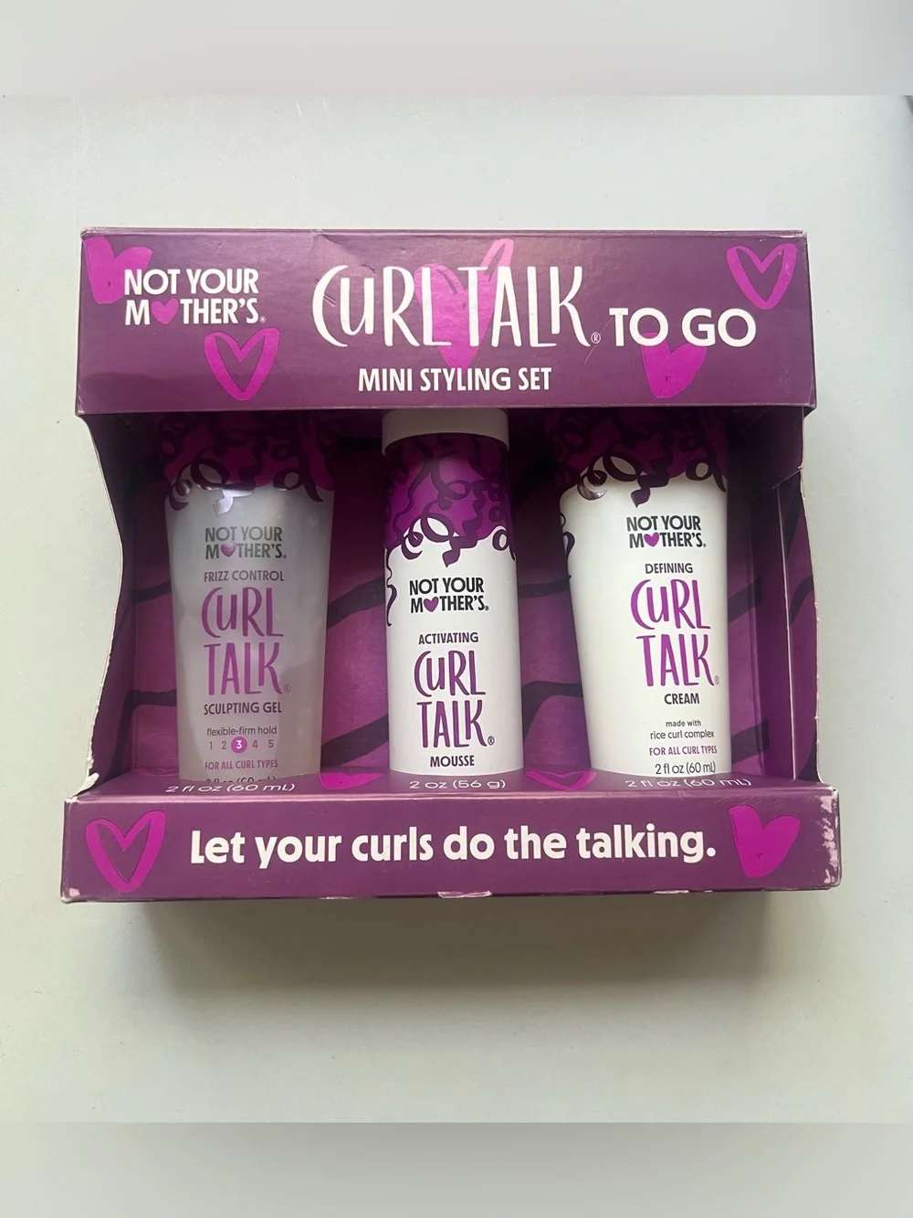 Not Your Mothers Curl Talk 3 Piece Mini Styling Set To Go Mousse Gel & Cream